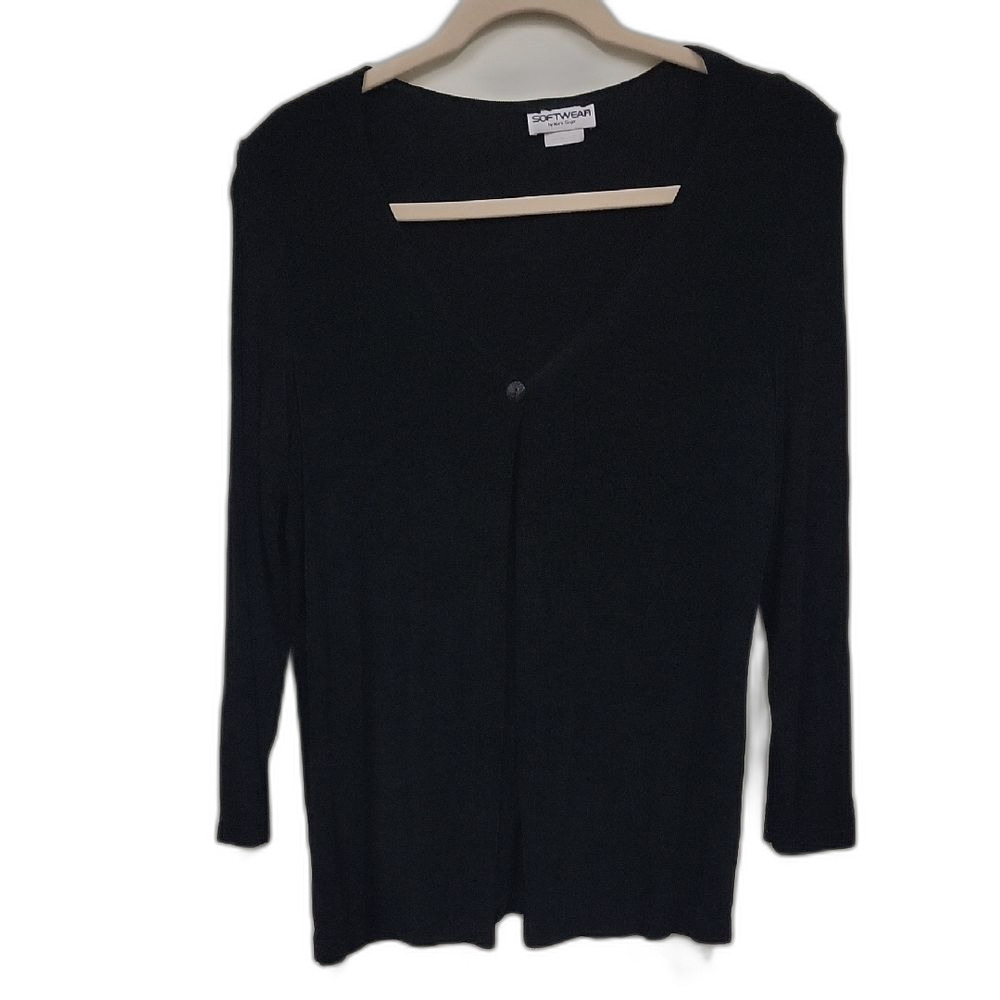 Softwear Black Sheer Open Front Cardigan Long Sleeve Lightweight Layer